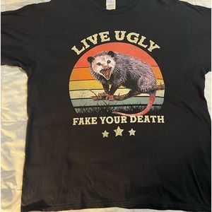 “Live Ugly Fake Your Death” possum tee